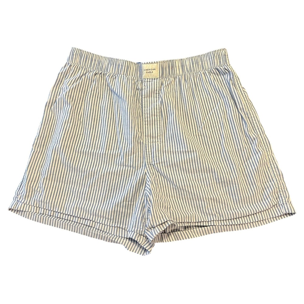 American Eagle Boxer Shorts Men M Blue White Striped Cotton 1674